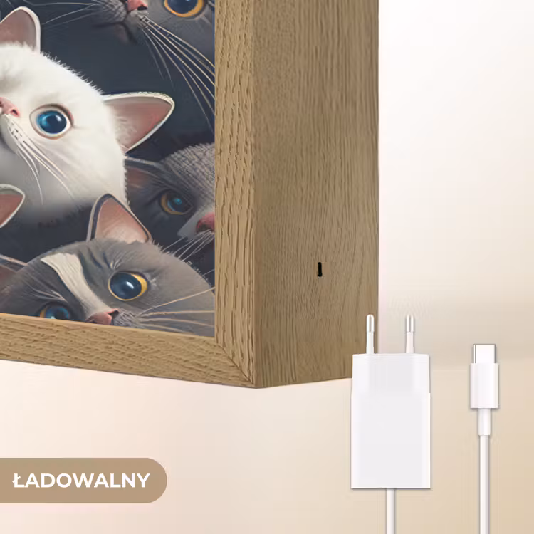 Kat - Dieren - Poes - Grijs - Patronen - Kind Light Box met batterij (Wandlamp kind) middel -USP_websiteoplaadbaarNL