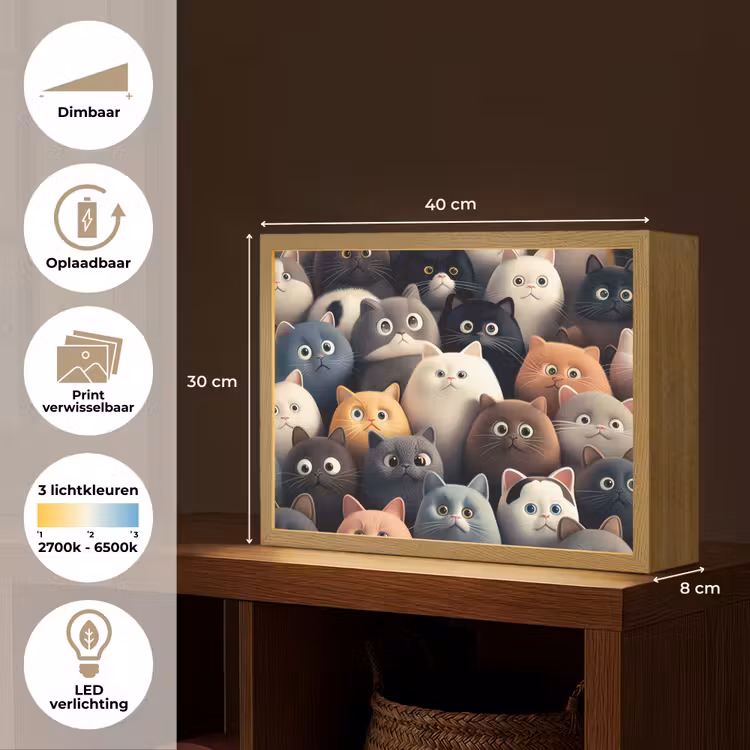 Kat - Dieren - Poes - Patroon - Jongen - Meisje Light Box met batterij (Wandlamp kind) middel -USP_websiteoverzichtNL