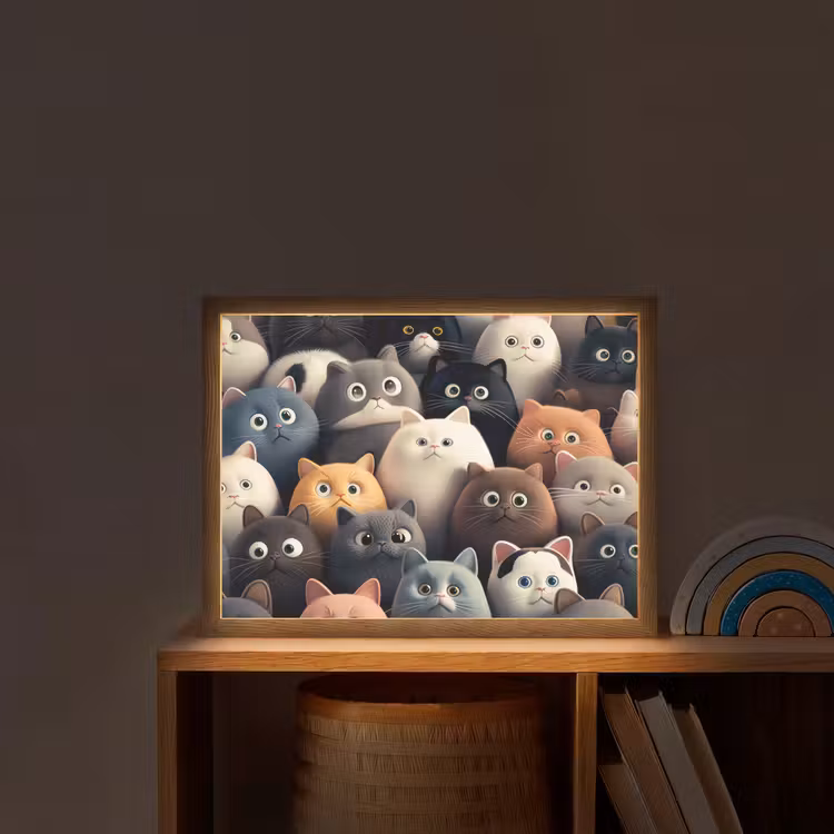 Kat - Dieren - Poes - Patroon - Jongen - Meisje Light Box met batterij (Wandlamp kind) middel -sfeer1_kind