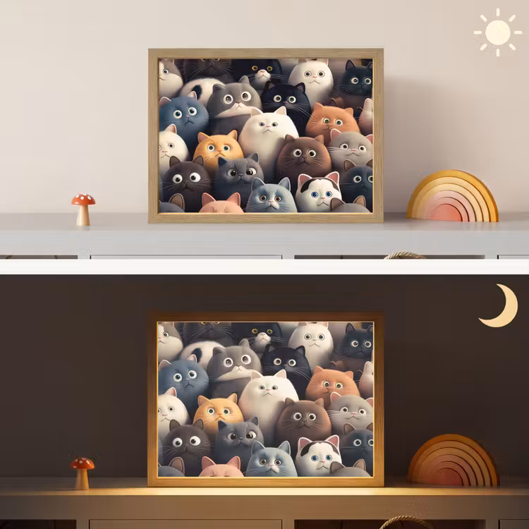 Kat - Dieren - Poes - Patroon - Jongen - Meisje Light Box met batterij (Wandlamp kind) middel -sfeer3_kind