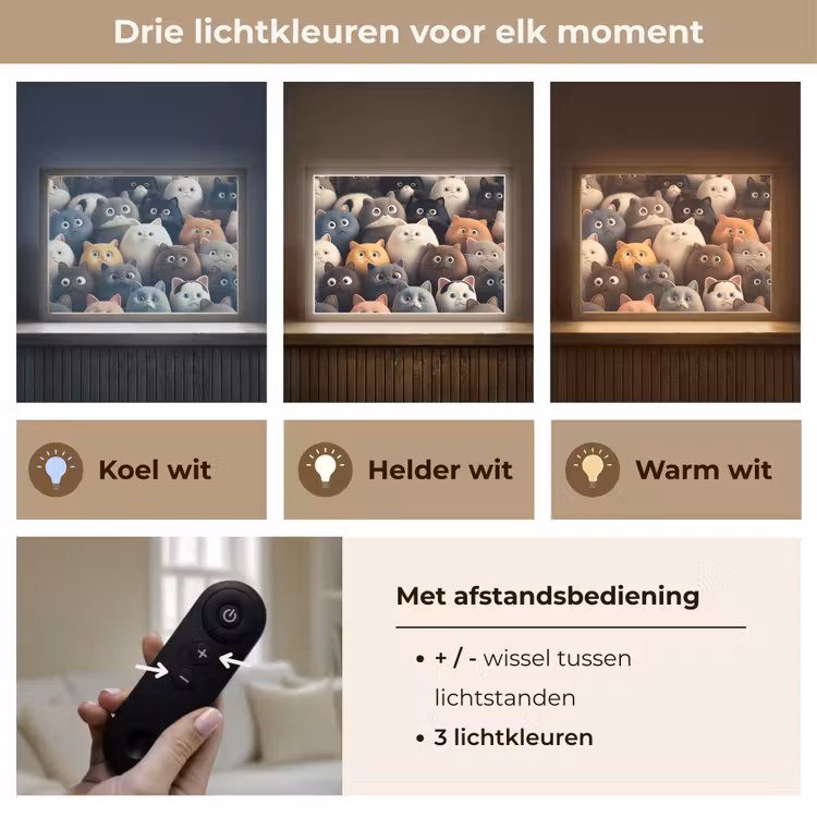 Kat - Dieren - Poes - Patroon - Jongen - Meisje Light Box met batterij (Wandlamp kind) middel -USP_lichtkleurNL
