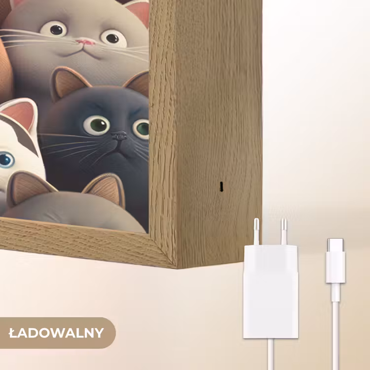 Kat - Dieren - Poes - Patroon - Jongen - Meisje Light Box met batterij (Wandlamp kind) middel -USP_websiteoplaadbaarNL