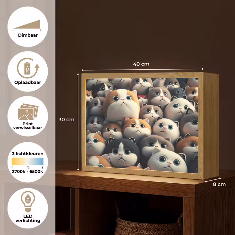 Kat - Huisdieren - Poes - Bruin - Grijs - Kinderen Light Box met batterij (Wandlamp kind) middel -USP_websiteoverzichtNL