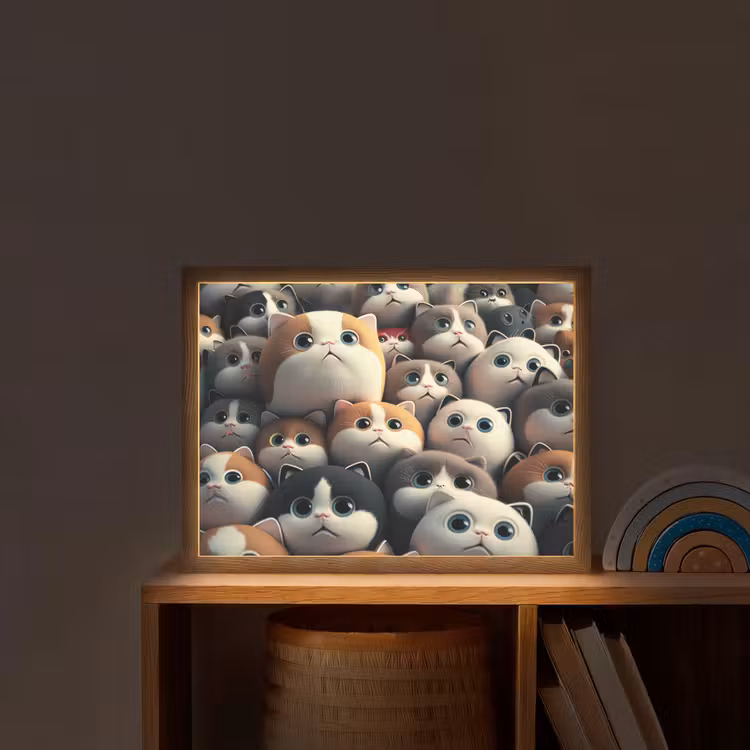 Kat - Huisdieren - Poes - Bruin - Grijs - Kinderen Light Box met batterij (Wandlamp kind) middel -sfeer1_kind