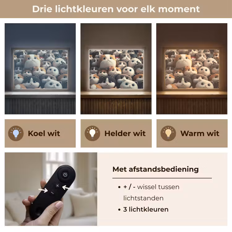 Kat - Huisdieren - Poes - Bruin - Grijs - Kinderen Light Box met batterij (Wandlamp kind) middel -USP_lichtkleurNL