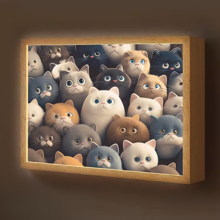 Katten - Dieren - Poes - Design - Meiden - Jongens Light Box met batterij (Wandlamp kind) middel -z3d_website