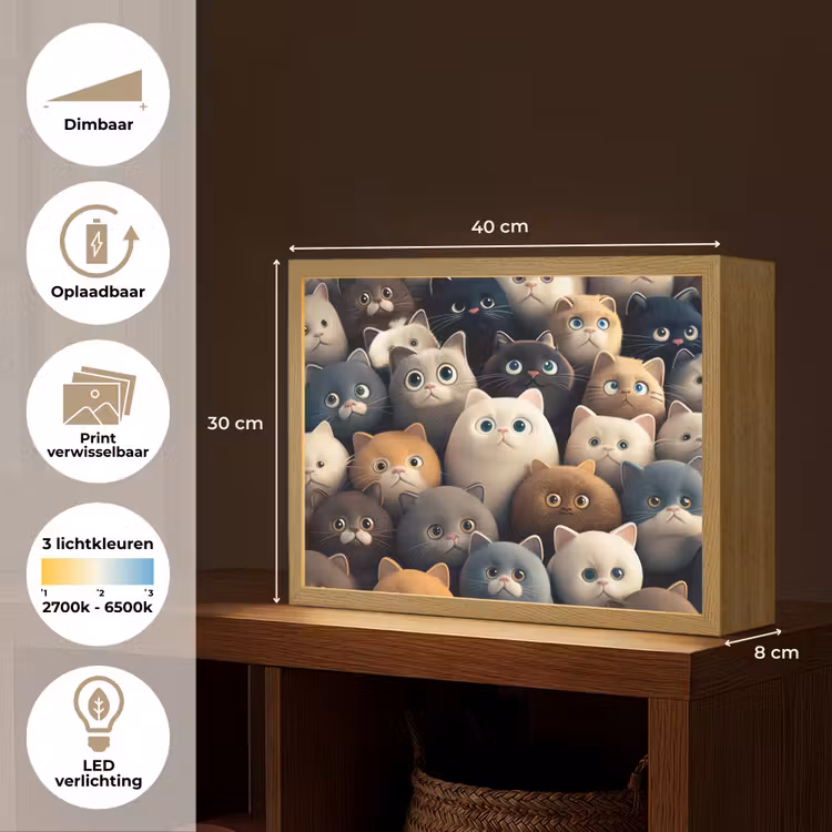 Katten - Dieren - Poes - Design - Meiden - Jongens Light Box met batterij (Wandlamp kind) middel -USP_websiteoverzichtNL