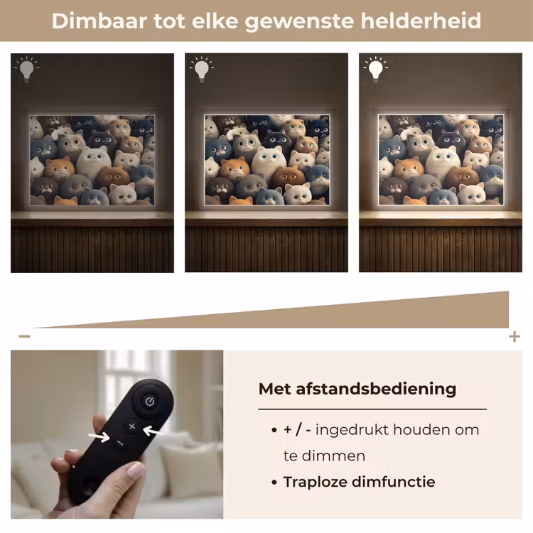 Katten - Dieren - Poes - Design - Meiden - Jongens Light Box met batterij (Wandlamp kind) middel -USP_dimbaarNL