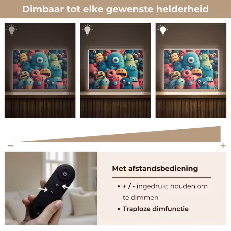 Kids - Monster - Regenboog - Design - Meiden - Jongens Light Box met batterij (Wandlamp kind) middel -USP_dimbaarNL