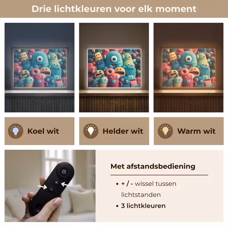 Kids - Monster - Regenboog - Design - Meiden - Jongens Light Box met batterij (Wandlamp kind) middel -USP_lichtkleurNL