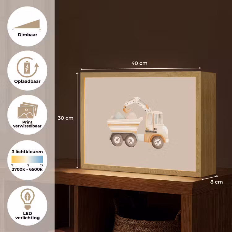 Kiepwagen - Auto - Beige Light Box met batterij (Wandlamp kind) middel -USP_websiteoverzichtNL