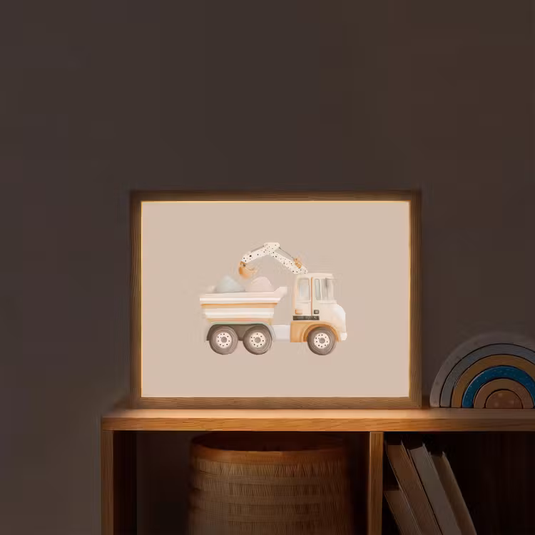 Kiepwagen - Auto - Beige Light Box met batterij (Wandlamp kind) middel -sfeer1_kind