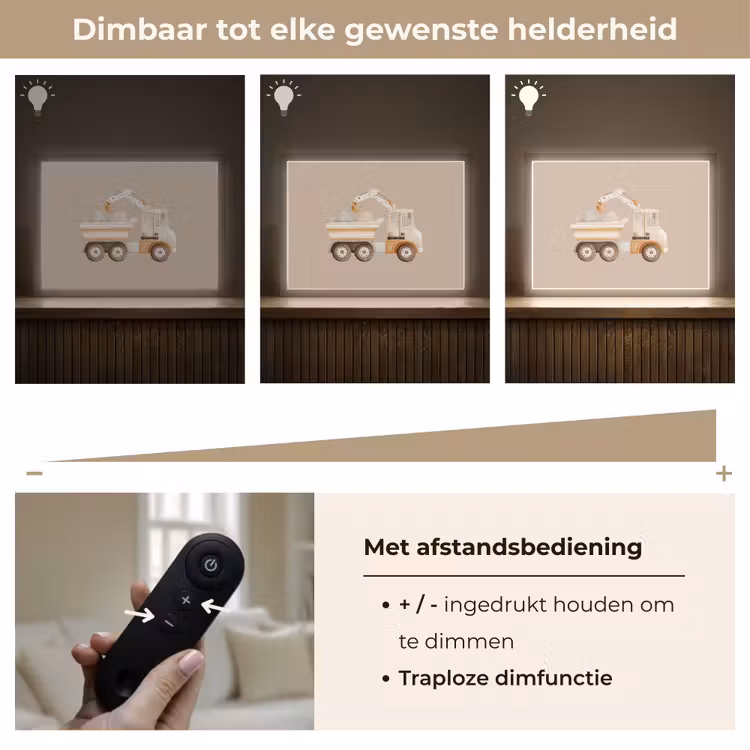 Kiepwagen - Auto - Beige Light Box met batterij (Wandlamp kind) middel -USP_dimbaarNL
