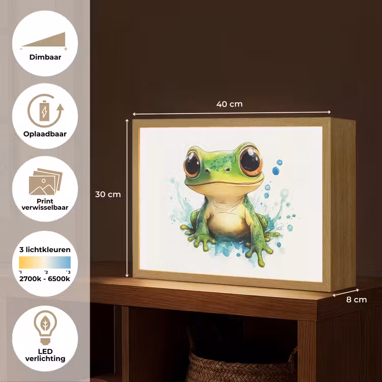 Kikker - Groen - Water - Dieren Light Box met batterij (Wandlamp kind) middel -USP_websiteoverzichtNL