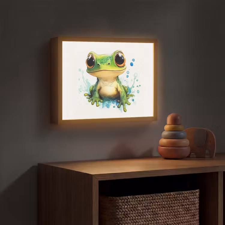 Kikker - Groen - Water - Dieren Light Box met batterij (Wandlamp kind) middel -sfeer5_kind