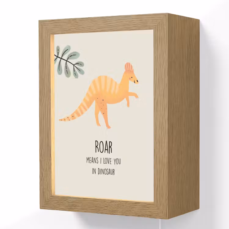 Kinderen - Dino - Beige - Quote - Roar, I love you Light Box met kabel (Wandlamp kind) klein -3d