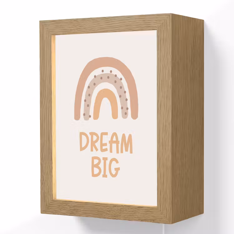 Kinderen - Regenboog - Pastel - Quote - Dream Big Light Box met kabel (Wandlamp kind) klein -3d