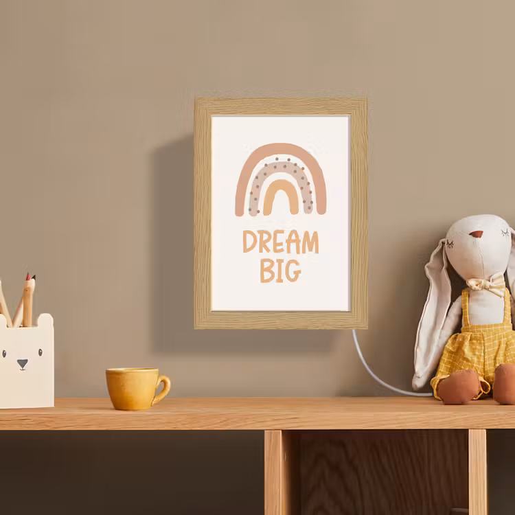 Kinderen - Regenboog - Pastel - Quote - Dream Big Light Box met kabel (Wandlamp kind) klein -sfeer2_kind