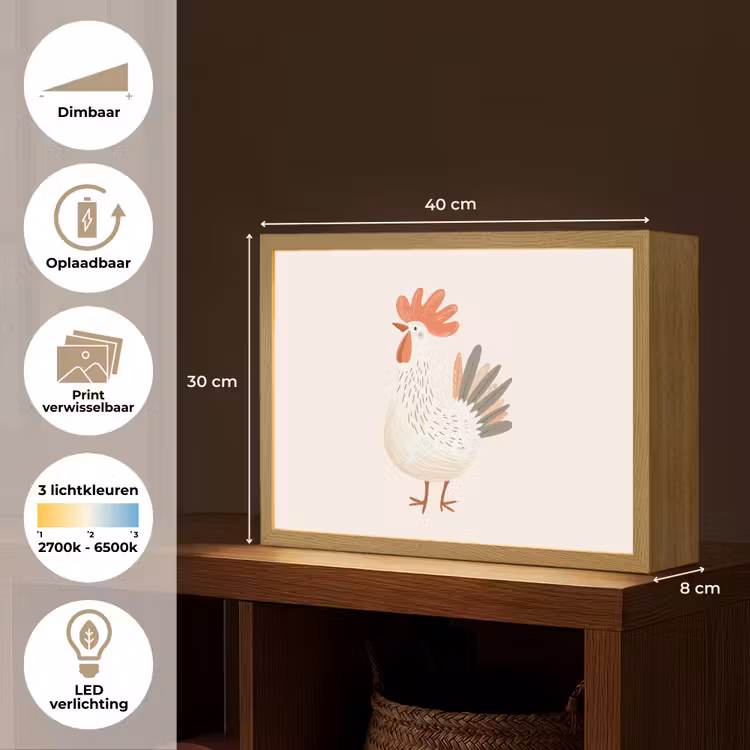 Kip - Boerderij - Dieren Light Box met batterij (Wandlamp kind) middel -USP_websiteoverzichtNL