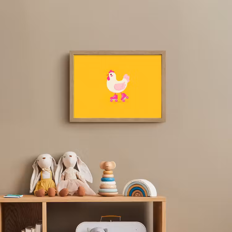 Kip - Rolschaatsen - Geel Light Box met batterij (Wandlamp kind) middel -sfeer2_kind