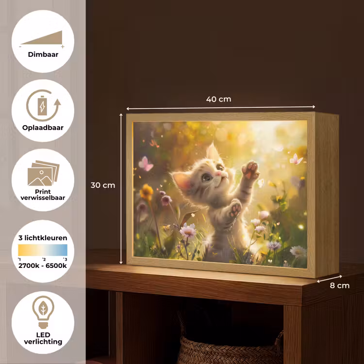 Kitten - Dier - Natuur - Bloemen Light Box met batterij (Wandlamp kind) middel -USP_websiteoverzichtNL