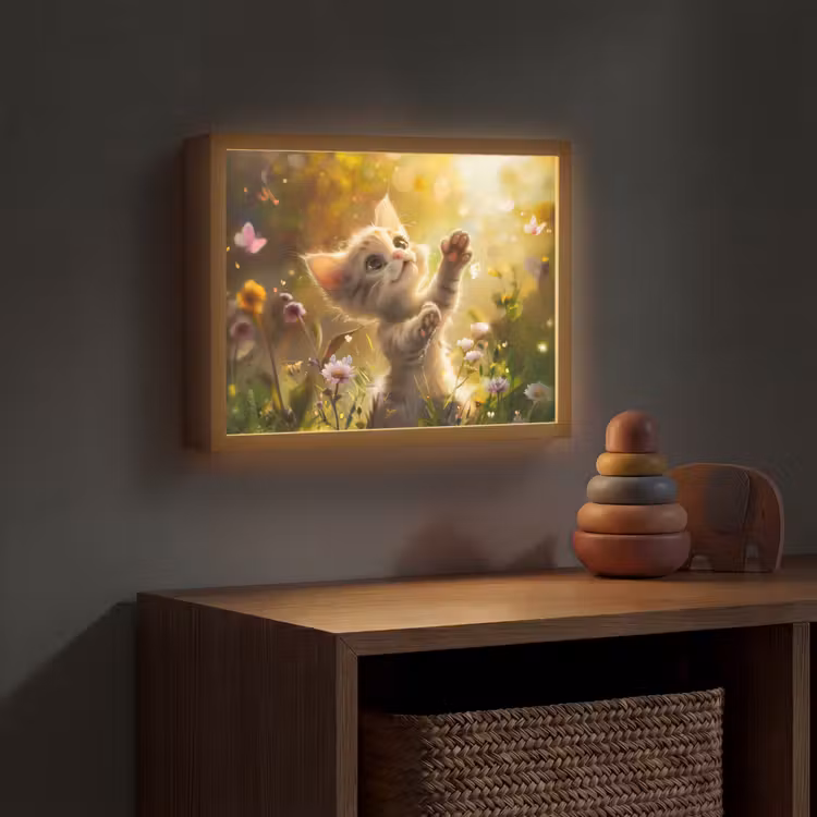 Kitten - Dier - Natuur - Bloemen Light Box met batterij (Wandlamp kind) middel -sfeer5_kind