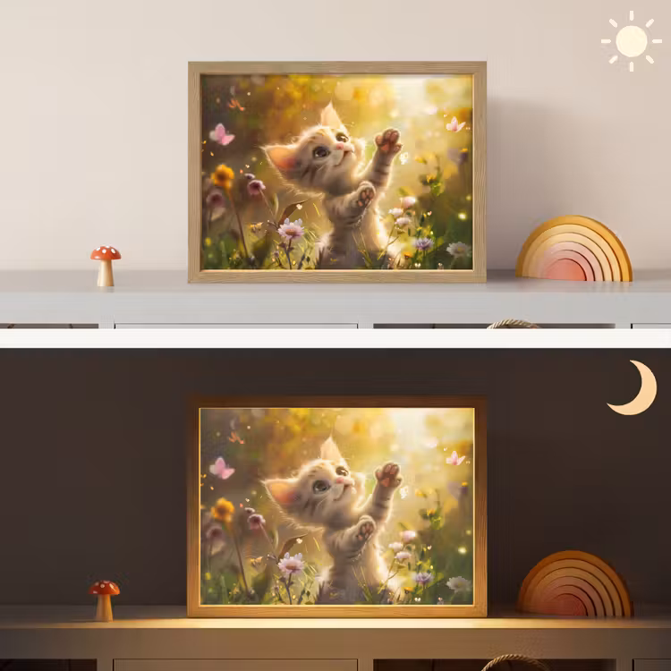 Kitten - Dier - Natuur - Bloemen Light Box met batterij (Wandlamp kind) middel -sfeer3_kind
