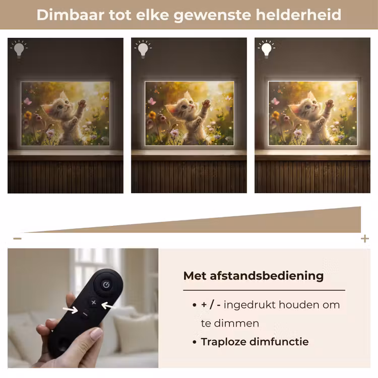 Kitten - Dier - Natuur - Bloemen Light Box met batterij (Wandlamp kind) middel -USP_dimbaarNL