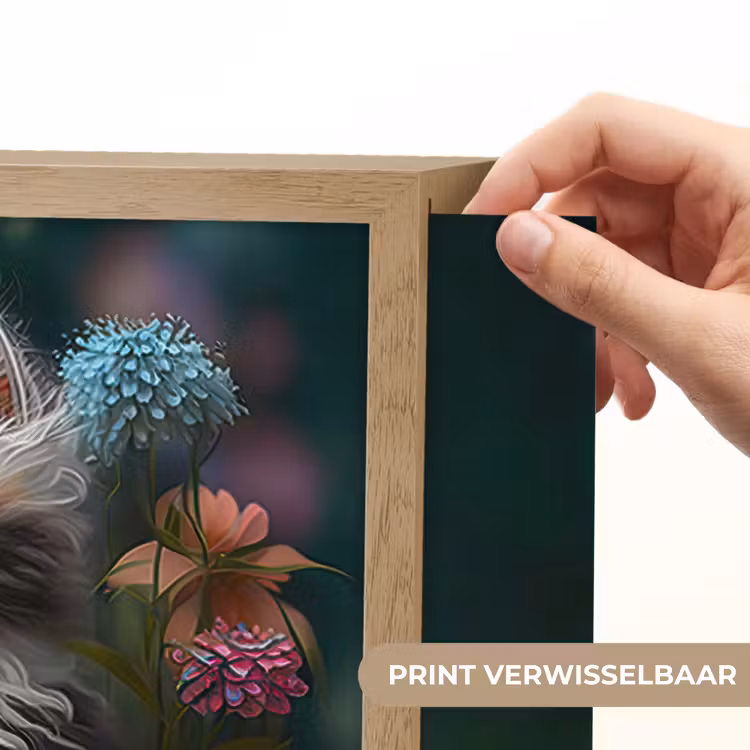 Kitten - Illustratie - Bloemen - Natuur - Kat Light Box met batterij (Wandlamp kind) middel -USP_websiteprintNL