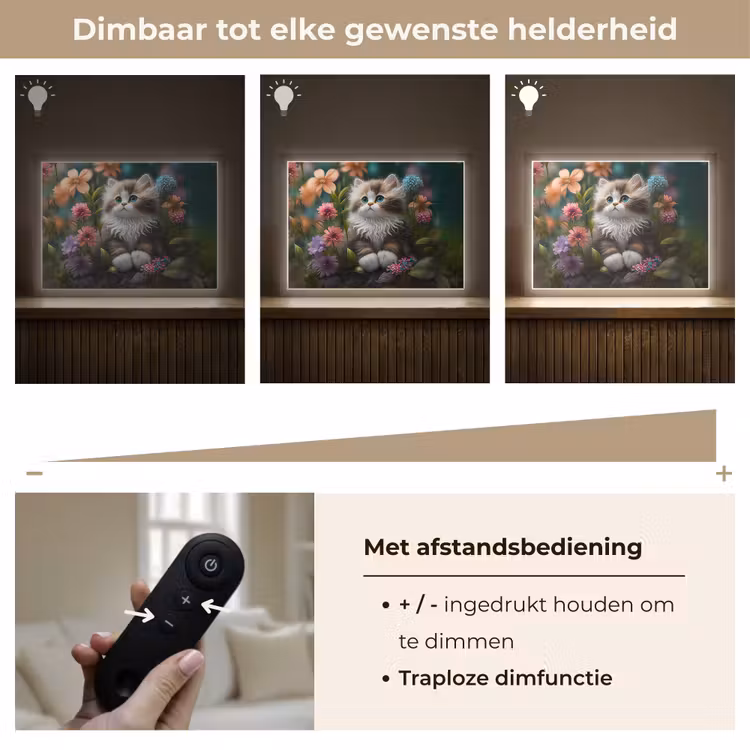 Kitten - Illustratie - Bloemen - Natuur - Kat Light Box met batterij (Wandlamp kind) middel -USP_dimbaarNL