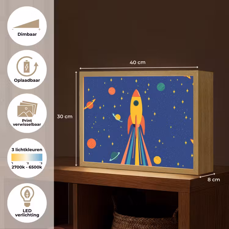 Kleurrijk - Raket - Ruimte Light Box met batterij (Wandlamp kind) middel -USP_websiteoverzichtNL