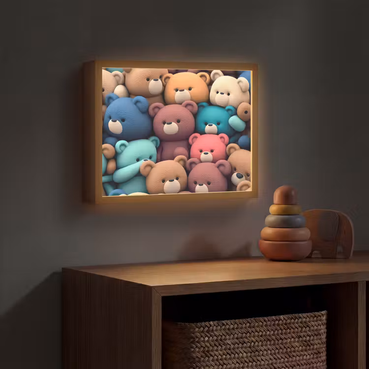 Knuffelbeer - Knuffel - Roze - Blauw - Bruin - Kind Light Box met batterij (Wandlamp kind) middel -sfeer5_kind