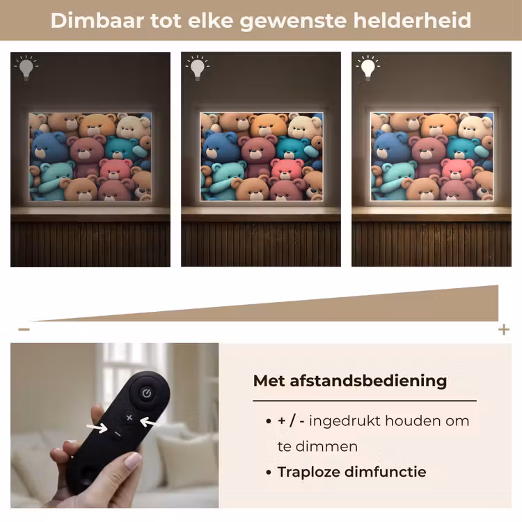 Knuffelbeer - Knuffel - Roze - Blauw - Bruin - Kind Light Box met batterij (Wandlamp kind) middel -USP_dimbaarNL