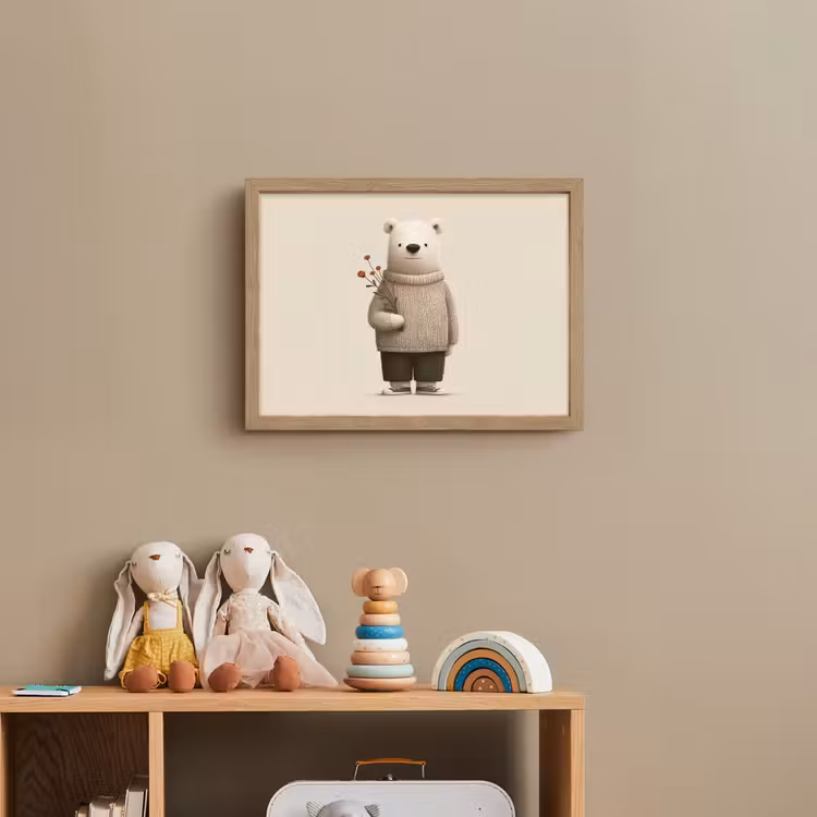 Knuffelbeer - Oranje bloemen - Vriendelijk Light Box met batterij (Wandlamp kind) middel -sfeer2_kind