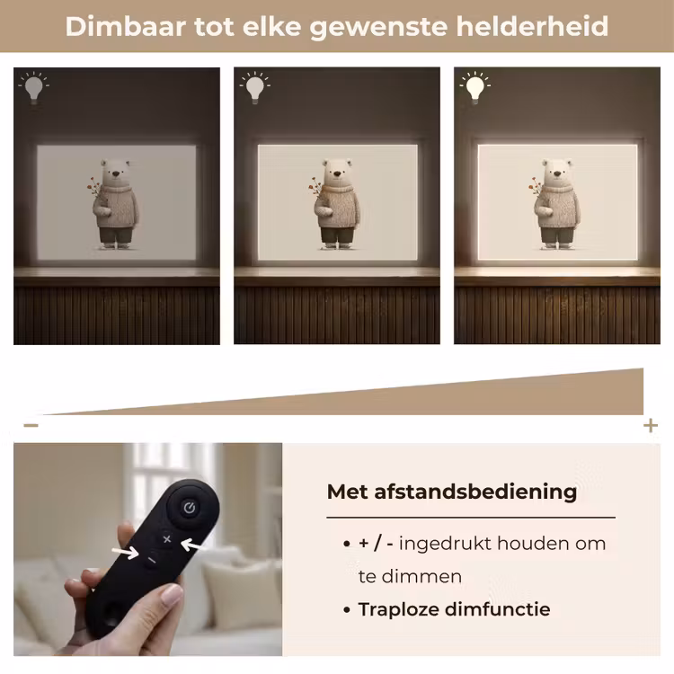 Knuffelbeer - Oranje bloemen - Vriendelijk Light Box met batterij (Wandlamp kind) middel -USP_dimbaarNL