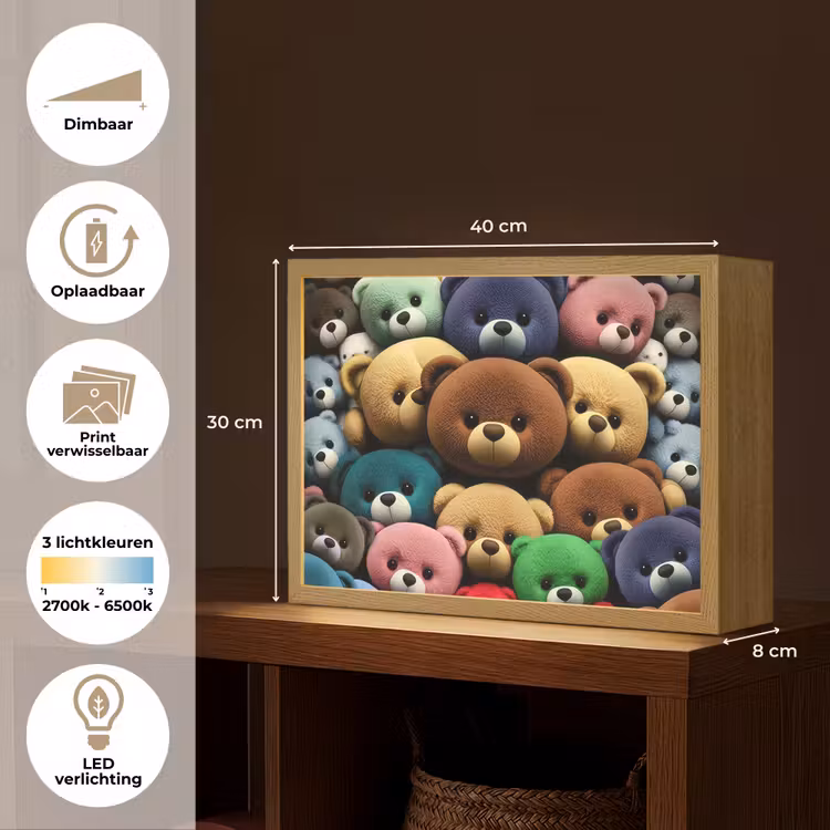 Knuffelbeer - Teddy - Design - Kids Light Box met batterij (Wandlamp kind) middel -USP_websiteoverzichtNL