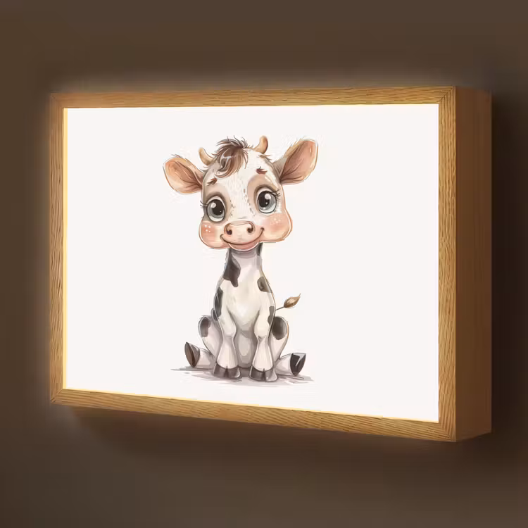 Koe - Baby dier - Boerderij dieren Light Box met batterij (Wandlamp kind) middel -z3d_website