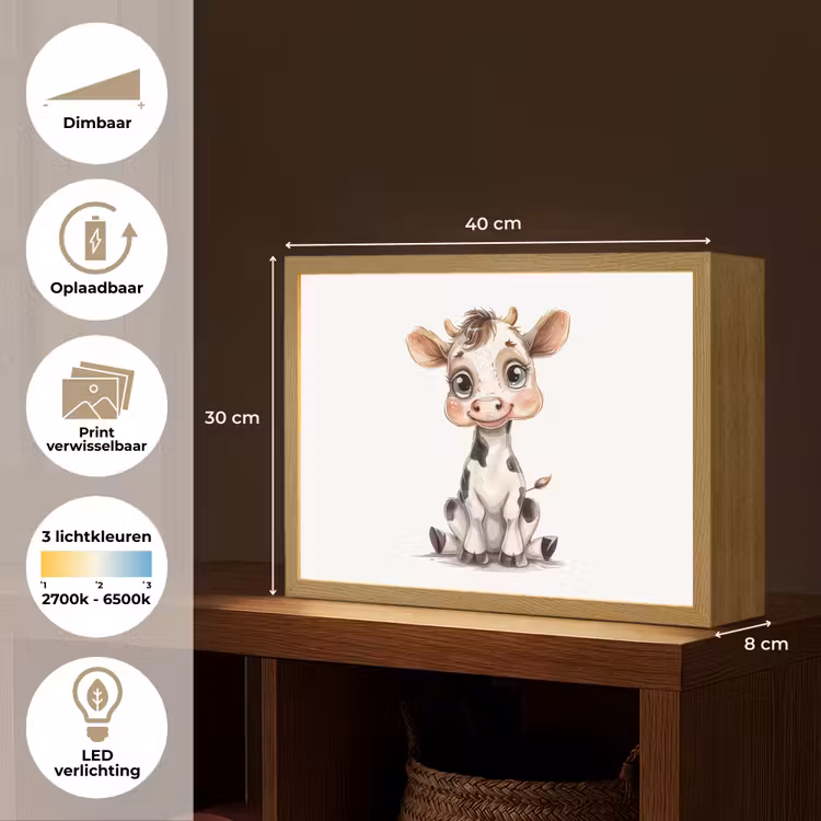 Koe - Baby dier - Boerderij dieren Light Box met batterij (Wandlamp kind) middel -USP_websiteoverzichtNL