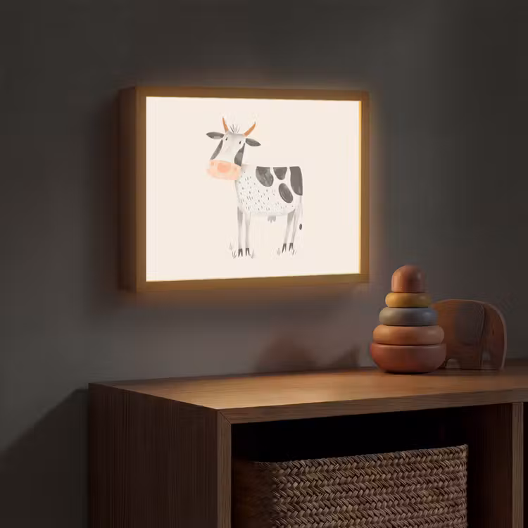 Koe - Boerderij dier - Dieren - Pastel kleuren Light Box met batterij (Wandlamp kind) middel -sfeer5_kind