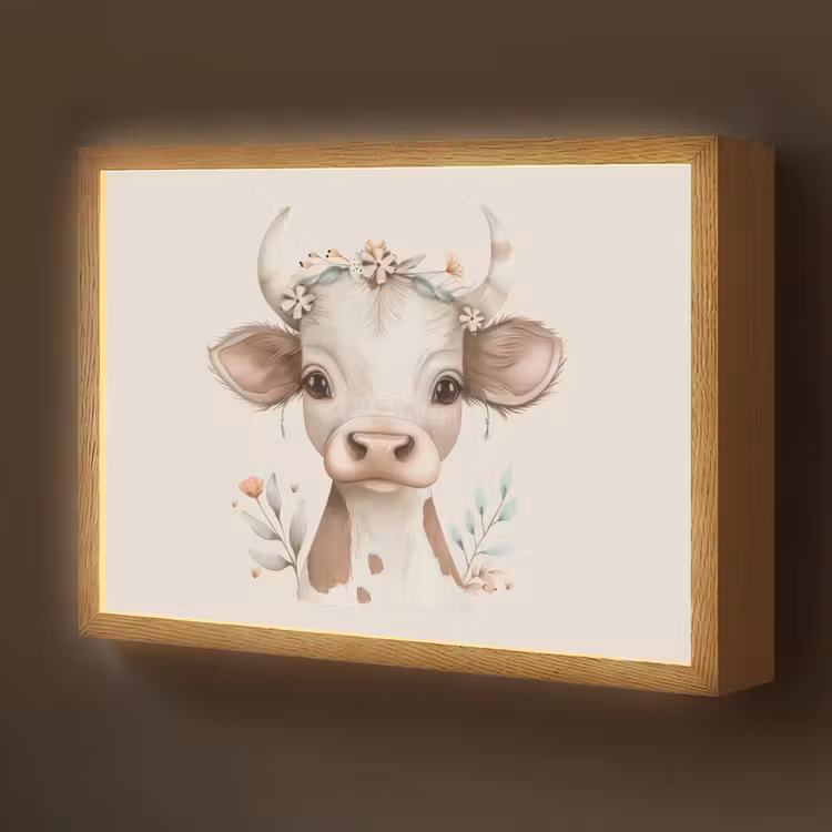 Koe - Bohemian - Kalfje - Bloemen Light Box met batterij (Wandlamp kind) middel -z3d_website