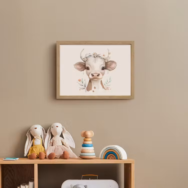 Koe - Bohemian - Kalfje - Bloemen Light Box met batterij (Wandlamp kind) middel -sfeer2_kind