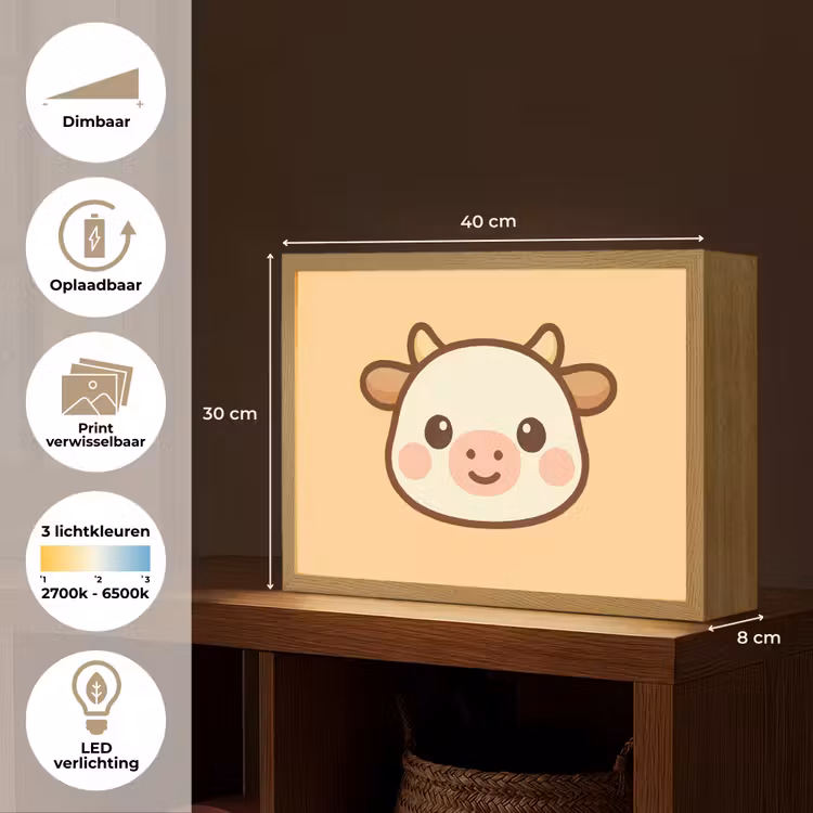Koe - Oranje - Cartoon Light Box met batterij (Wandlamp kind) middel -USP_websiteoverzichtNL