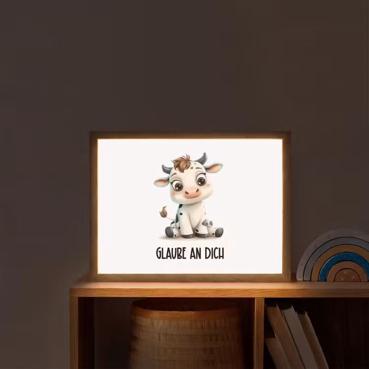 Koe - Wit - Dieren - Geloof in jezelf Light Box met batterij (Wandlamp kind) middel -sfeer1_kind