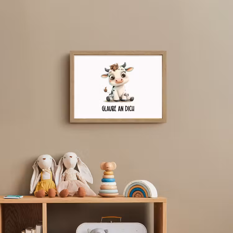 Koe - Wit - Dieren - Geloof in jezelf Light Box met batterij (Wandlamp kind) middel -sfeer2_kind