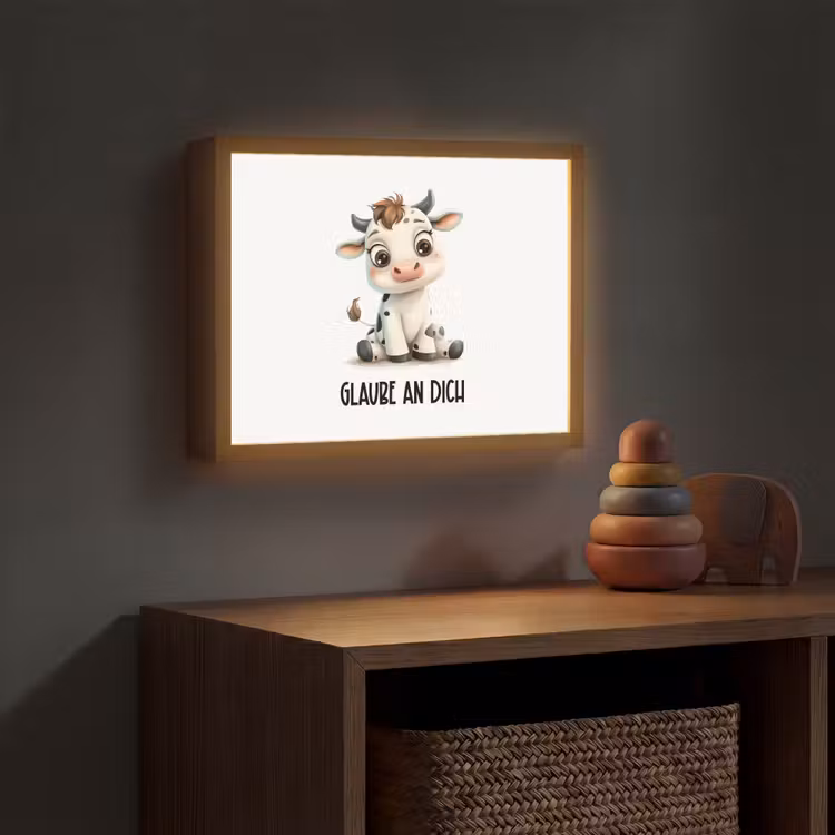 Koe - Wit - Dieren - Geloof in jezelf Light Box met batterij (Wandlamp kind) middel -sfeer5_kind