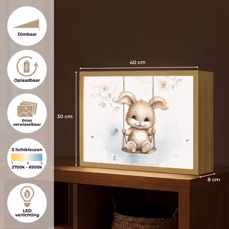 Konijn - Baby dier - Kinderen Light Box met batterij (Wandlamp kind) middel -USP_websiteoverzichtNL