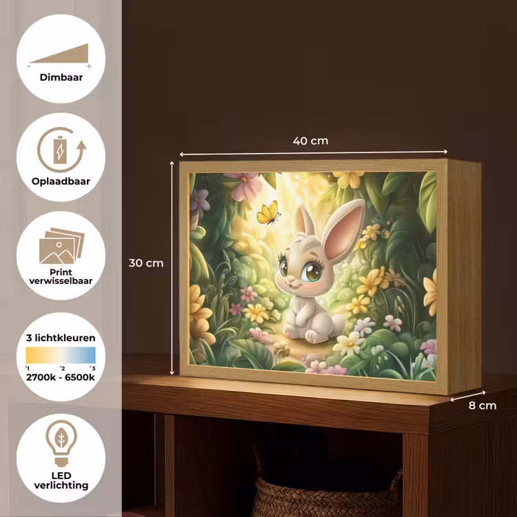 Konijn - Bos - Vlinders - Cartoon Light Box met batterij (Wandlamp kind) middel -USP_websiteoverzichtNL
