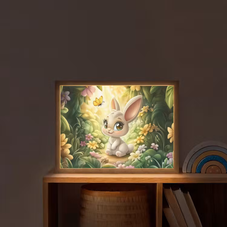 Konijn - Bos - Vlinders - Cartoon Light Box met batterij (Wandlamp kind) middel -sfeer1_kind