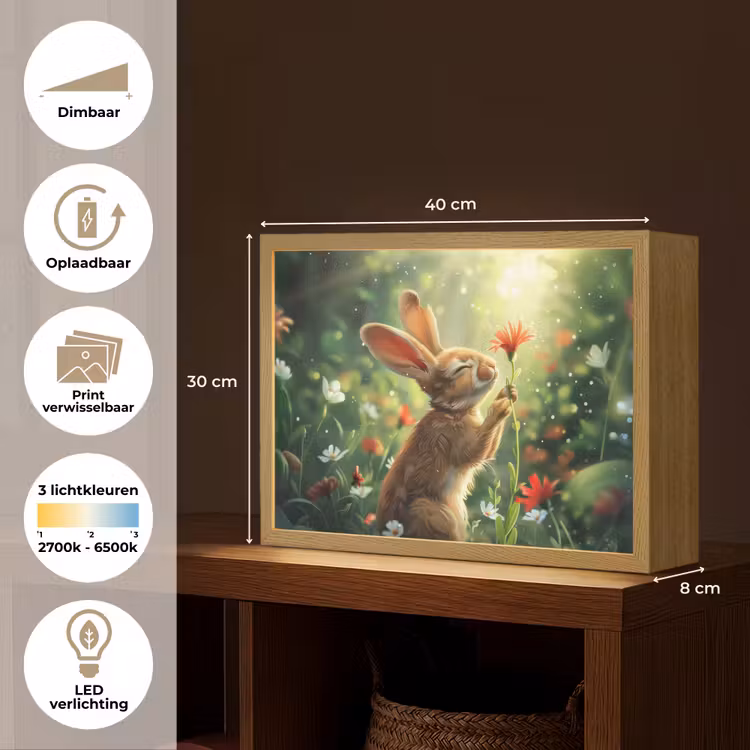 Konijn - Dieren - Bloemen - Natuur Light Box met batterij (Wandlamp kind) middel -USP_websiteoverzichtNL