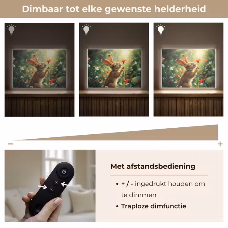 Konijn - Dieren - Bloemen - Natuur Light Box met batterij (Wandlamp kind) middel -USP_dimbaarNL